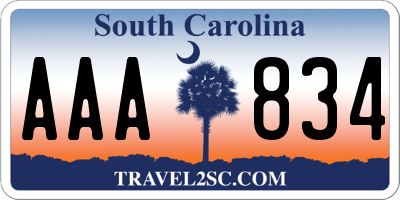 SC license plate AAA834