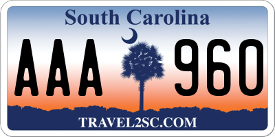 SC license plate AAA960