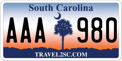 SC license plate AAA980