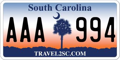SC license plate AAA994