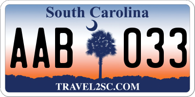 SC license plate AAB033