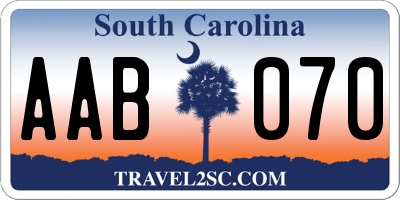 SC license plate AAB070