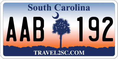 SC license plate AAB192