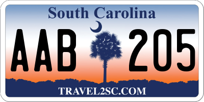 SC license plate AAB205