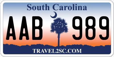 SC license plate AAB989