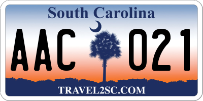 SC license plate AAC021