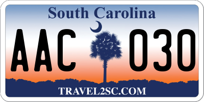 SC license plate AAC030