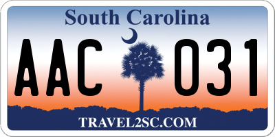 SC license plate AAC031
