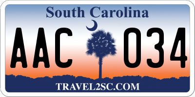 SC license plate AAC034