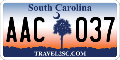 SC license plate AAC037