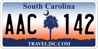 SC license plate AAC142
