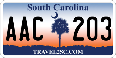 SC license plate AAC203