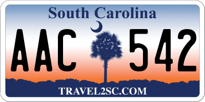 SC license plate AAC542