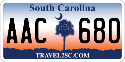 SC license plate AAC680
