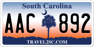 SC license plate AAC892