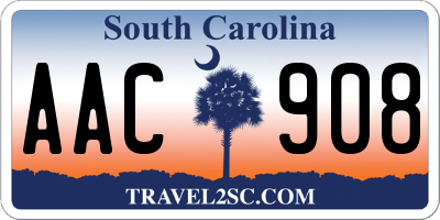 SC license plate AAC908