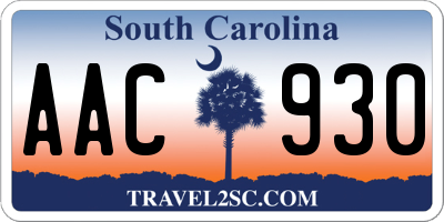 SC license plate AAC930