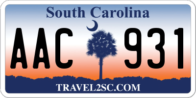 SC license plate AAC931