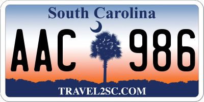 SC license plate AAC986