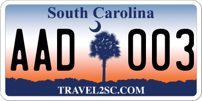 SC license plate AAD003