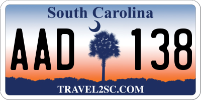 SC license plate AAD138