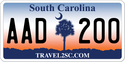 SC license plate AAD200