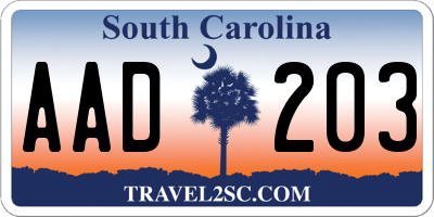 SC license plate AAD203