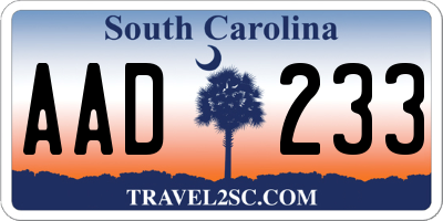 SC license plate AAD233
