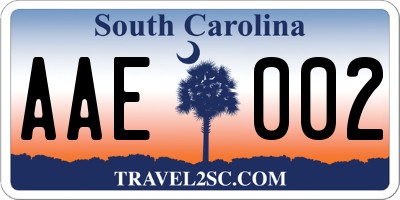 SC license plate AAE002