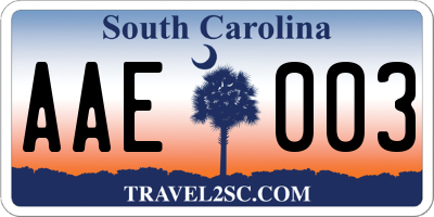 SC license plate AAE003