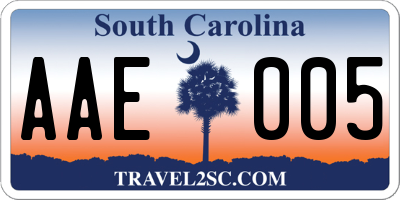 SC license plate AAE005
