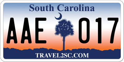 SC license plate AAE017