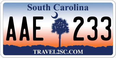 SC license plate AAE233