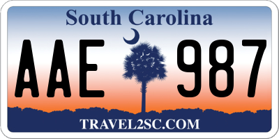 SC license plate AAE987