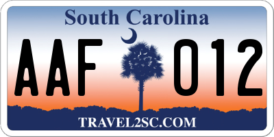 SC license plate AAF012
