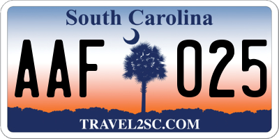 SC license plate AAF025