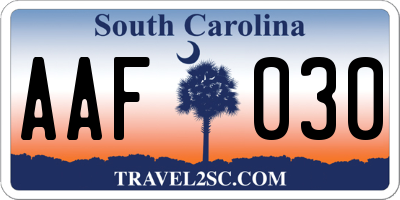 SC license plate AAF030