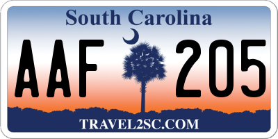 SC license plate AAF205