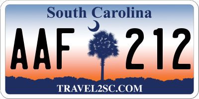 SC license plate AAF212