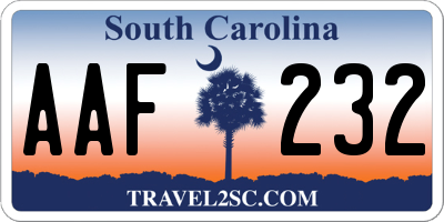 SC license plate AAF232