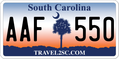 SC license plate AAF550