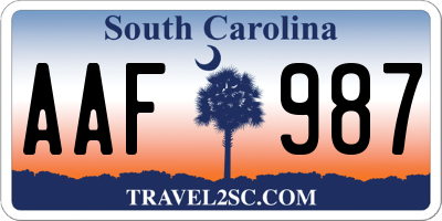 SC license plate AAF987