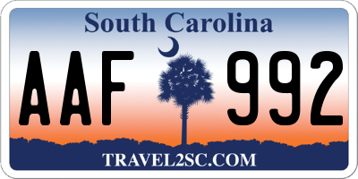 SC license plate AAF992