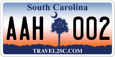 SC license plate AAH002