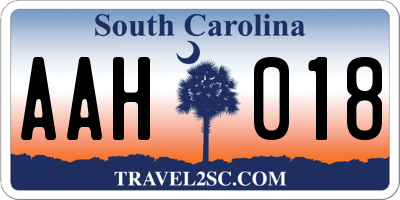 SC license plate AAH018