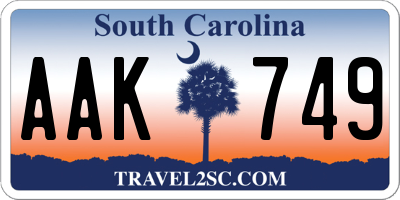 SC license plate AAK749