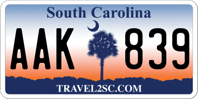 SC license plate AAK839
