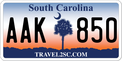 SC license plate AAK850