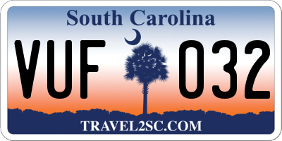 SC license plate VUF032