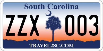SC license plate ZZX003